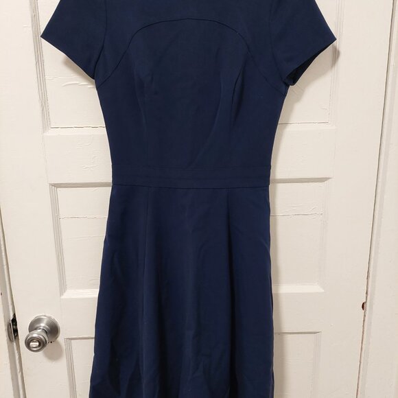Navy blue short sleeve princess seamed knee-length dress - Picture 4 of 4
